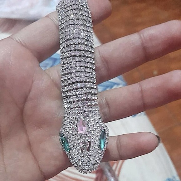 Silver Snake Crystal Choker Rhinestone Necklace - Picture 5 of 9